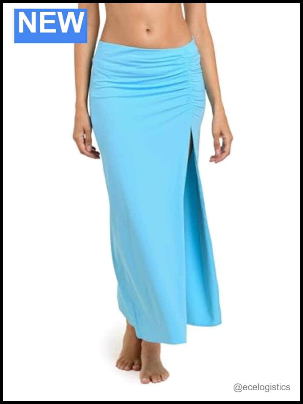 High Slit Maxi Skirt Cover-Up Ruched Nylon Blend Swimwear Cover Up